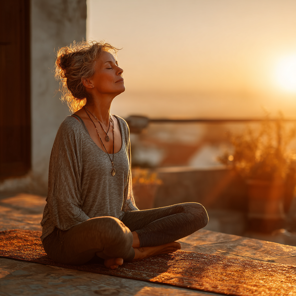 Ранкове світло на килимку для йоги, спокійна атмосфера та гармонія